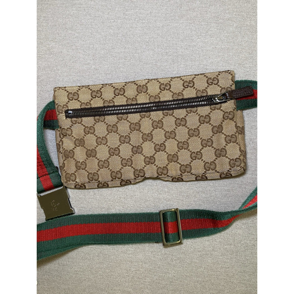 GUCCI GG Canvas web waist Body bum bag double pocket Leather logo belt bag NEW - Picture 8 of 12